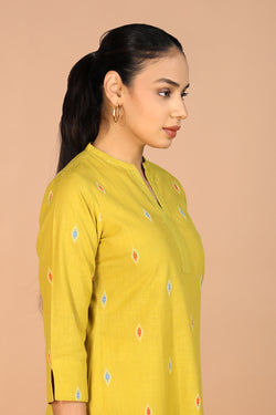 Image of Lime Green Cotton Kurti and pants set