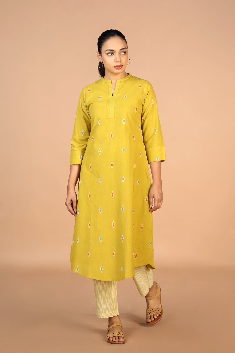 Lime Green Cotton Kurti and pants set