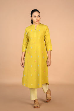 Image of Lime Green Cotton Kurti and pants set