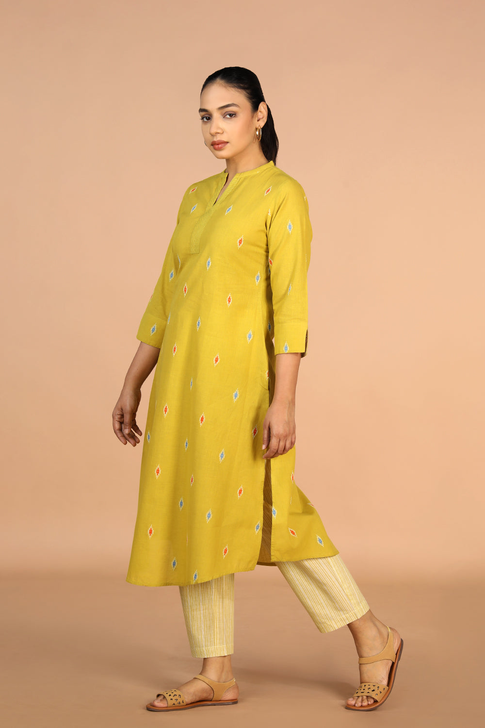 Lime Green Cotton Kurti and pants set