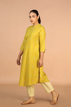 Image of Lime Green Cotton Kurti and pants set