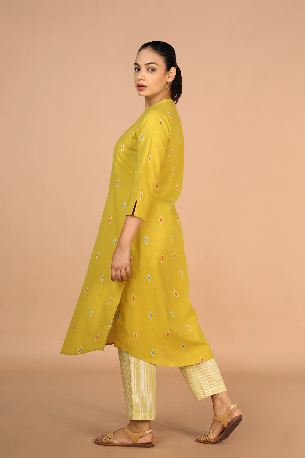 Lime Green Cotton Kurti and pants set