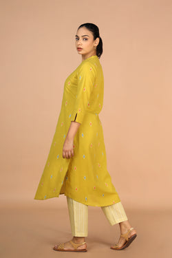 Image of Lime Green Cotton Kurti and pants set