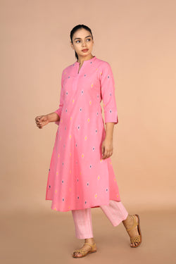 Image of Soft Pink Cotton Kurti and pants set