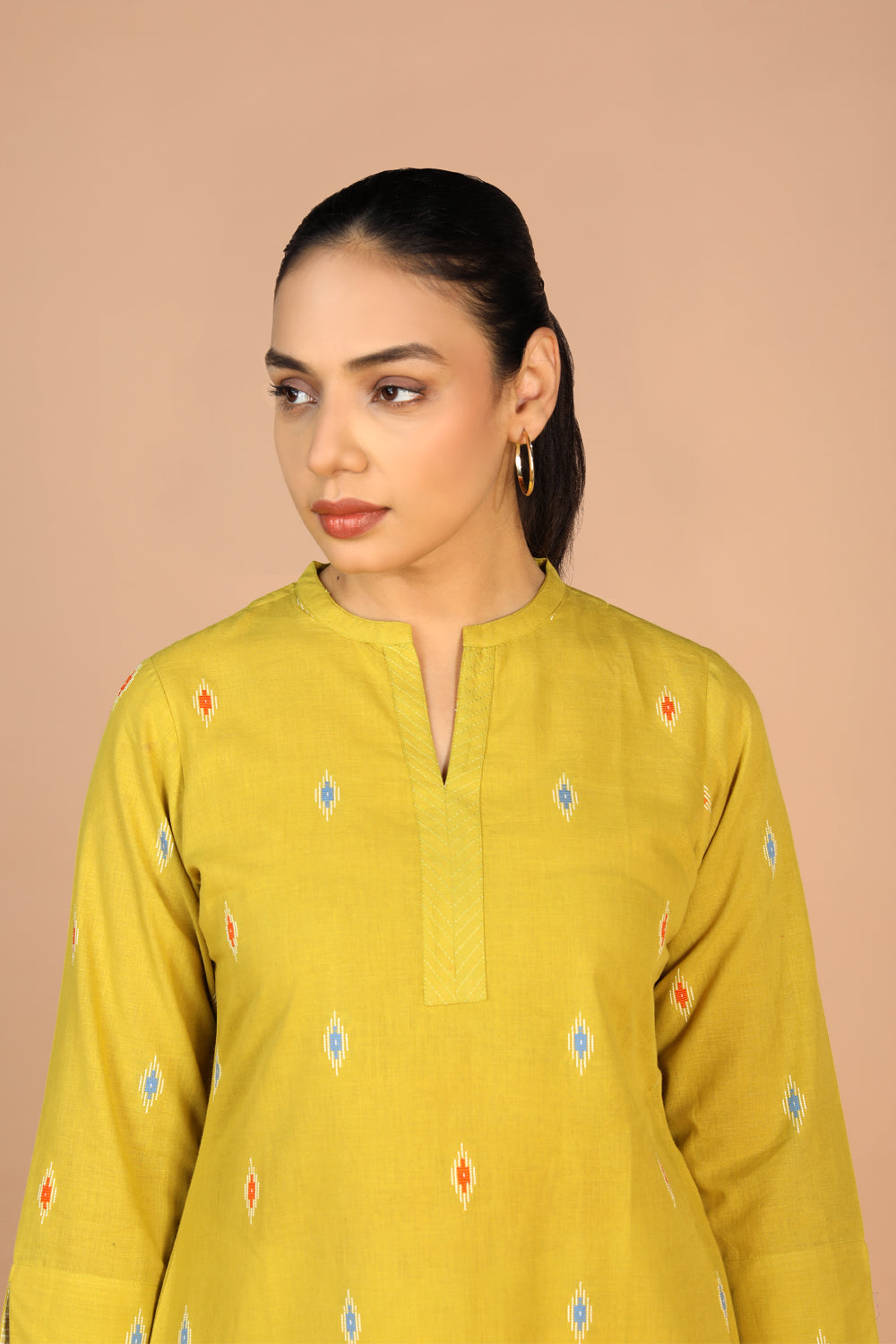 Lime Green Cotton Kurti and pants set