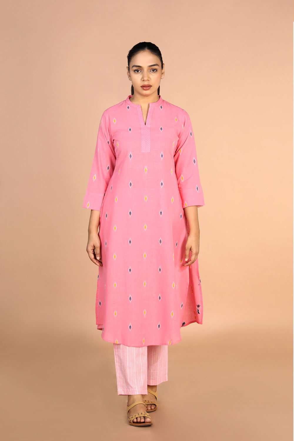 Soft Pink Cotton Kurti and pants set