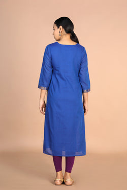 Image of Cerulean blue woven cotton Kurti