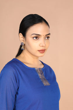 Image of Cerulean blue woven cotton Kurti