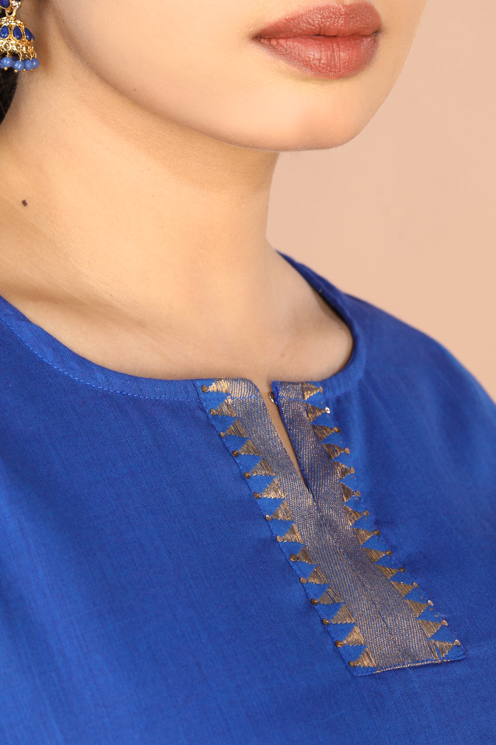 Cerulean blue woven cotton Kurti