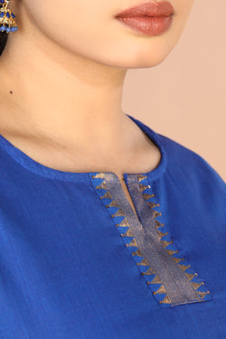 Image of Cerulean blue woven cotton Kurti