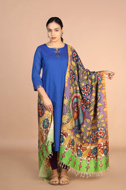 Image of Cerulean blue woven cotton Kurti