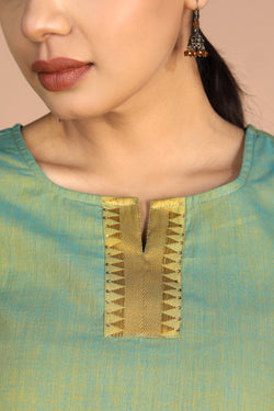 Image of Cerulean blue woven cotton Kurti