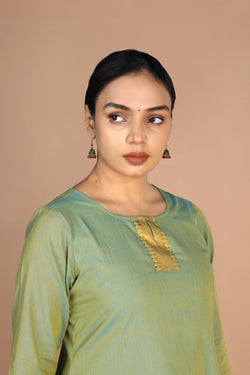 Image of Cerulean blue woven cotton Kurti