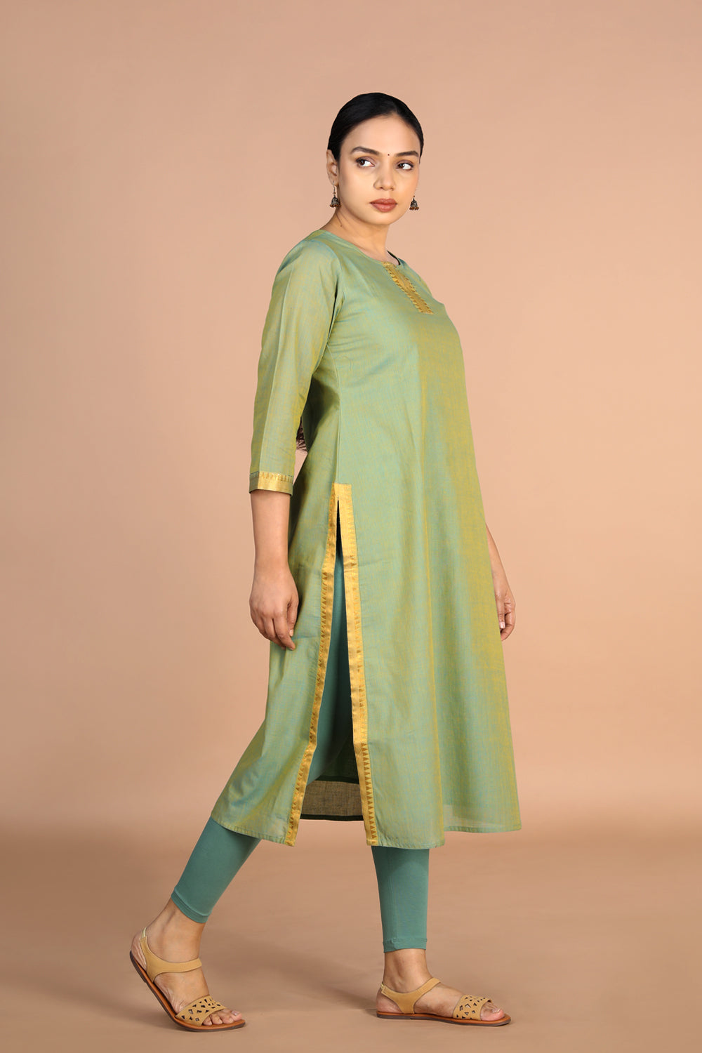 Cerulean blue woven cotton Kurti