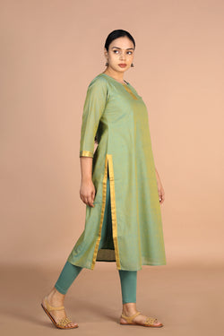 Image of Cerulean blue woven cotton Kurti