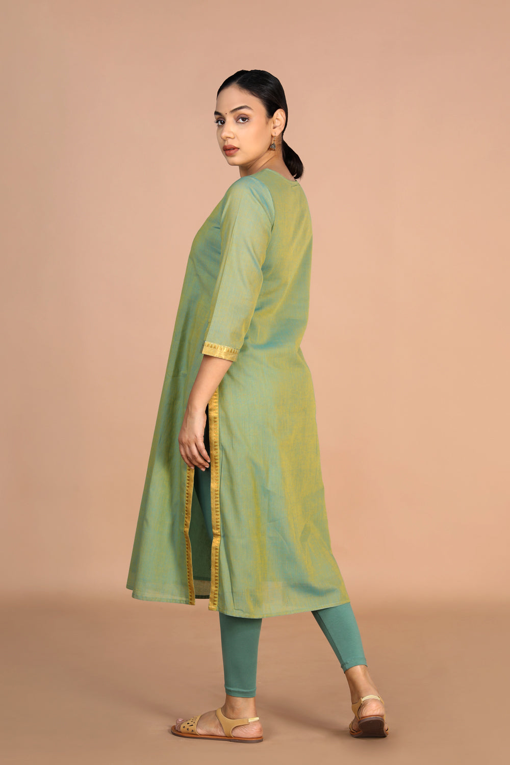 Cerulean blue woven cotton Kurti