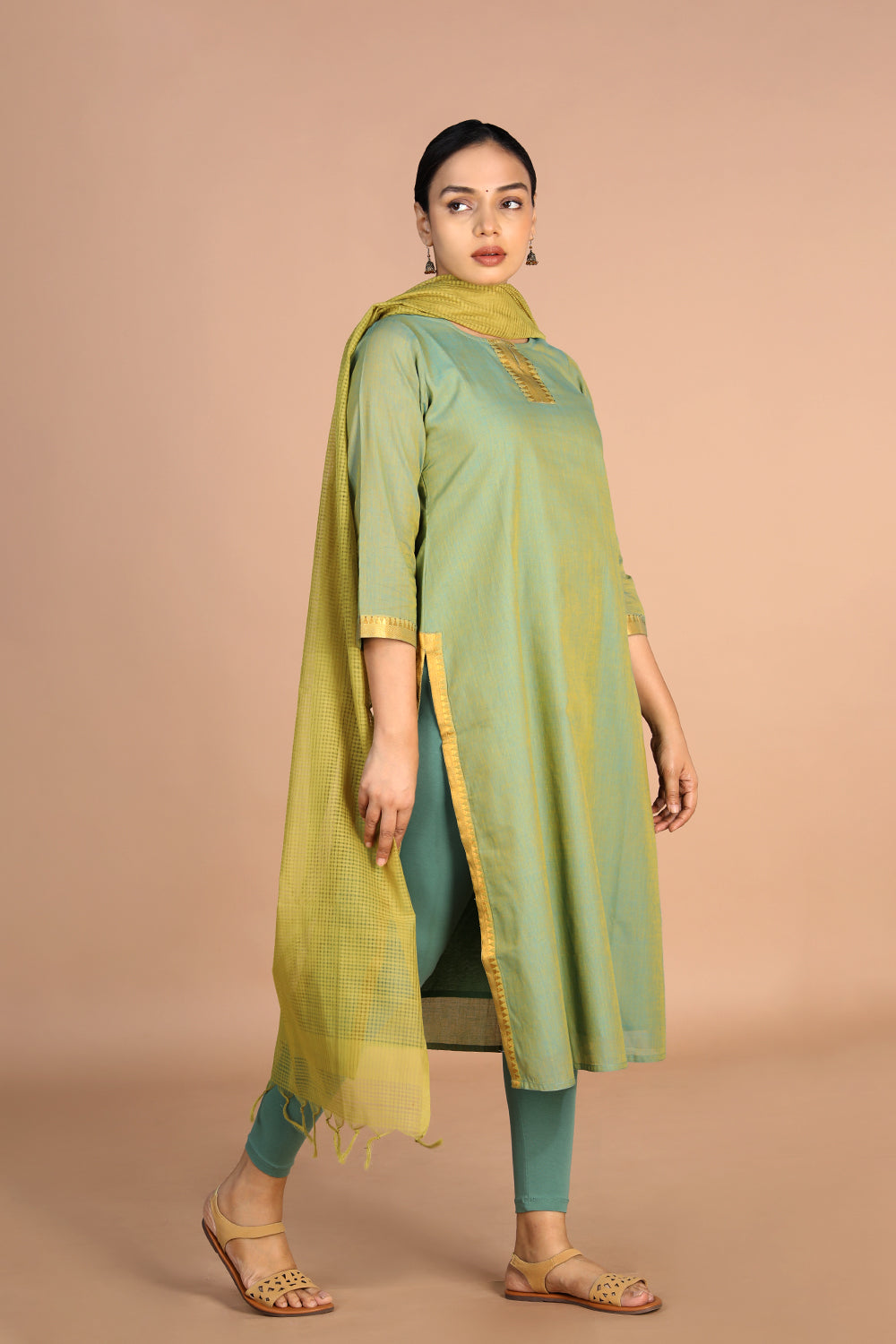 Cerulean blue woven cotton Kurti