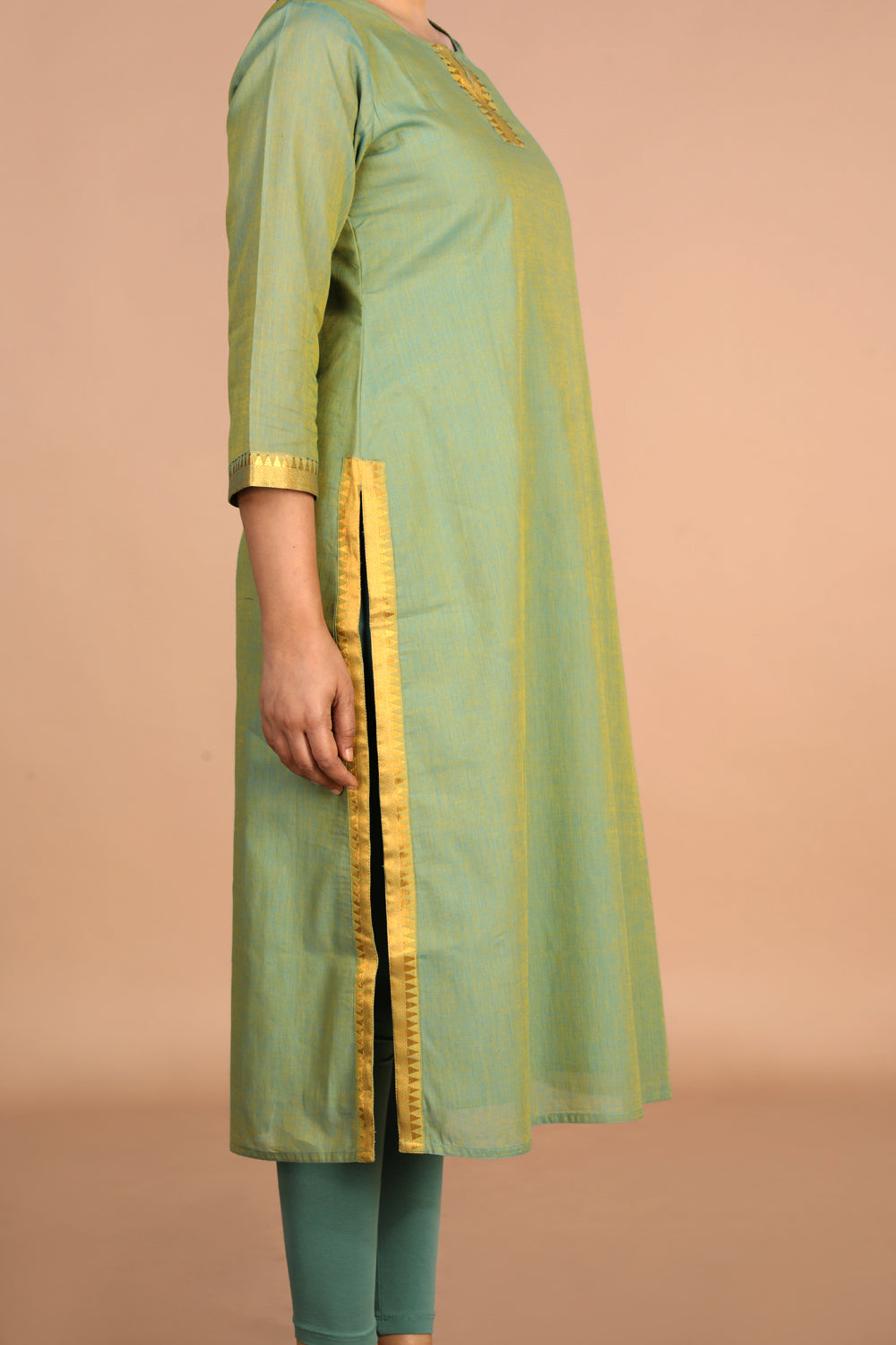 Cerulean blue woven cotton Kurti