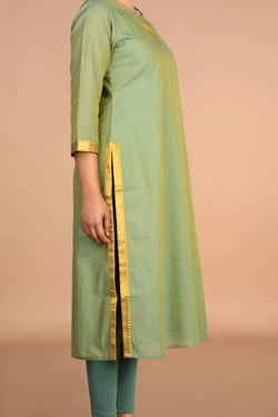 Image of Cerulean blue woven cotton Kurti