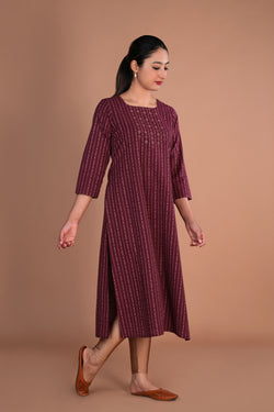 Image of Magenta maroon cotton embroidered Kurti.