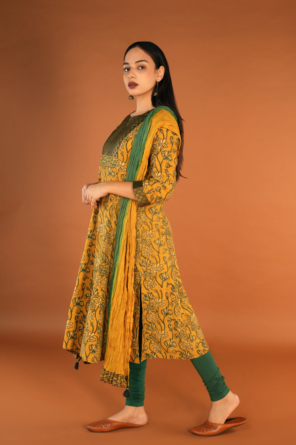 Image of Mustard yellow Ajrak block printed set