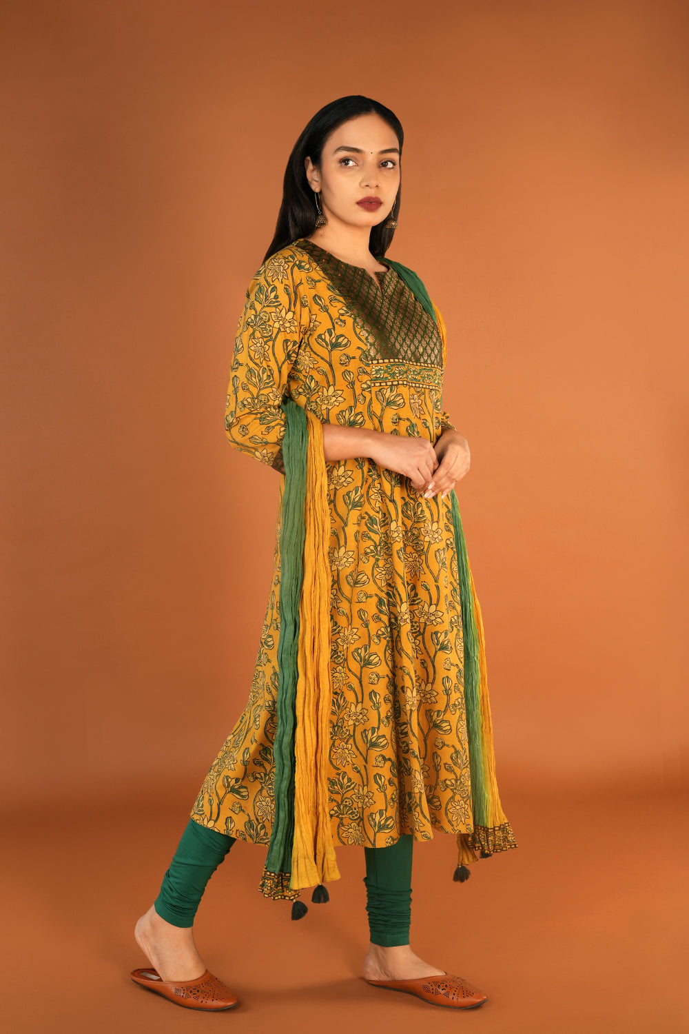 Image of Mustard yellow Ajrak block printed set