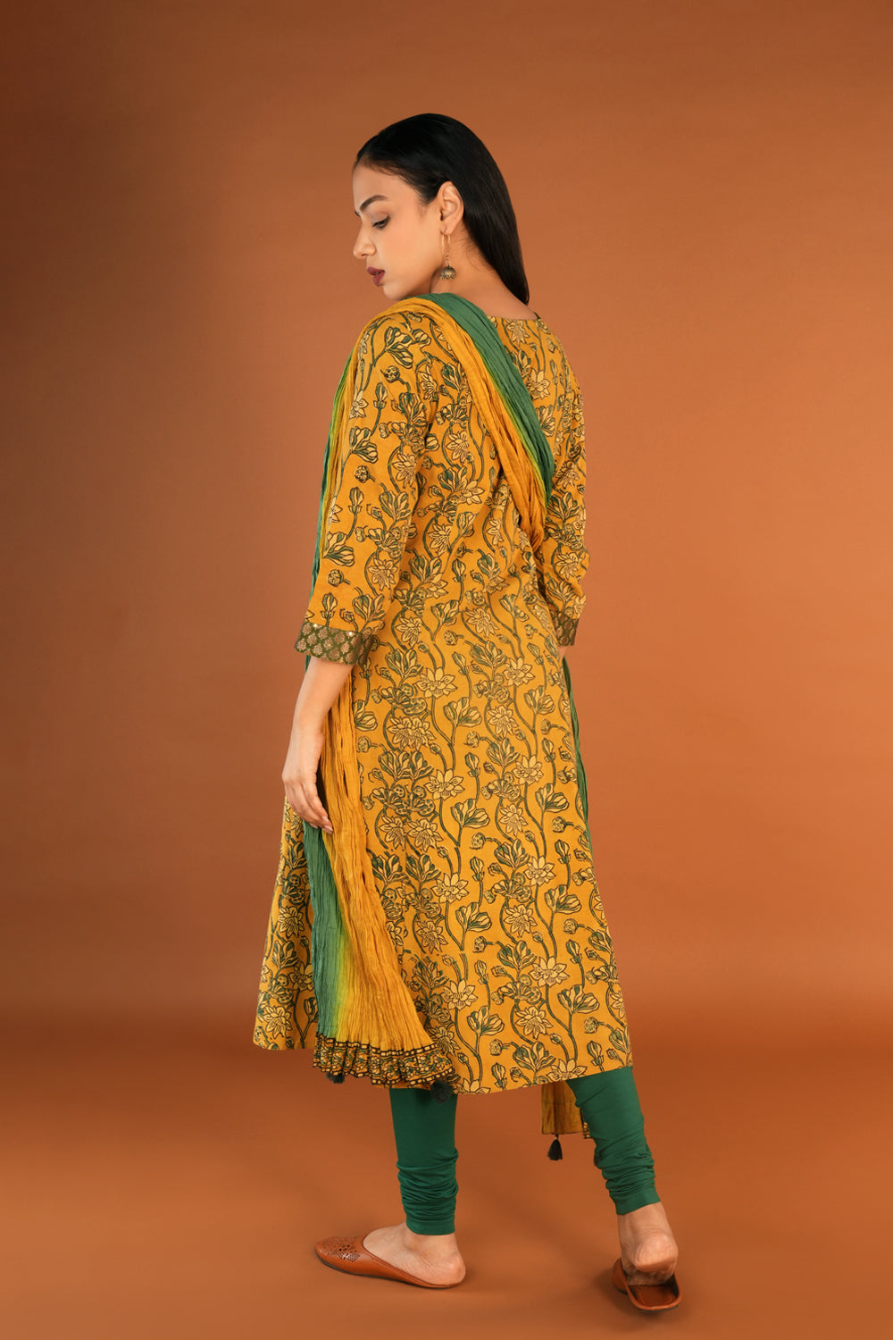 Image of Mustard yellow Ajrak block printed set