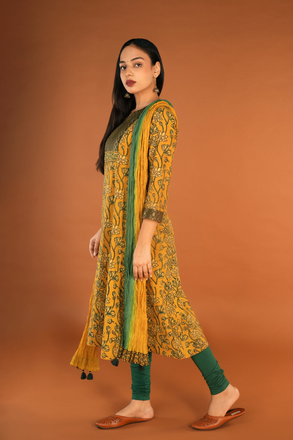 Image of Mustard yellow Ajrak block printed set