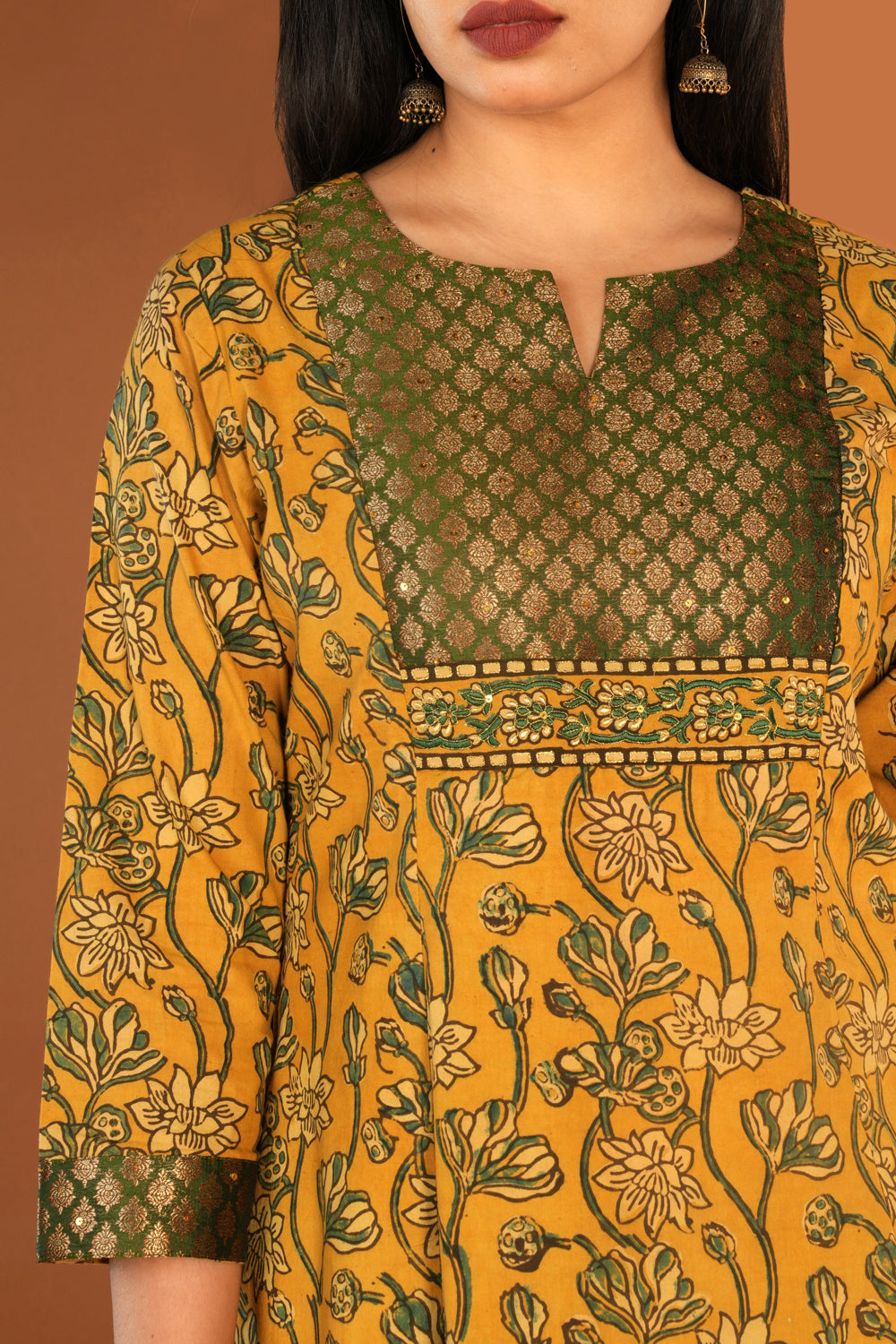 Image of Mustard yellow Ajrak block printed set