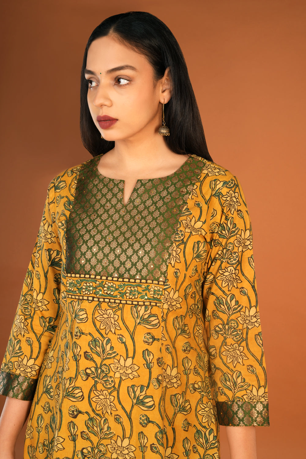 Image of Mustard yellow Ajrak block printed set