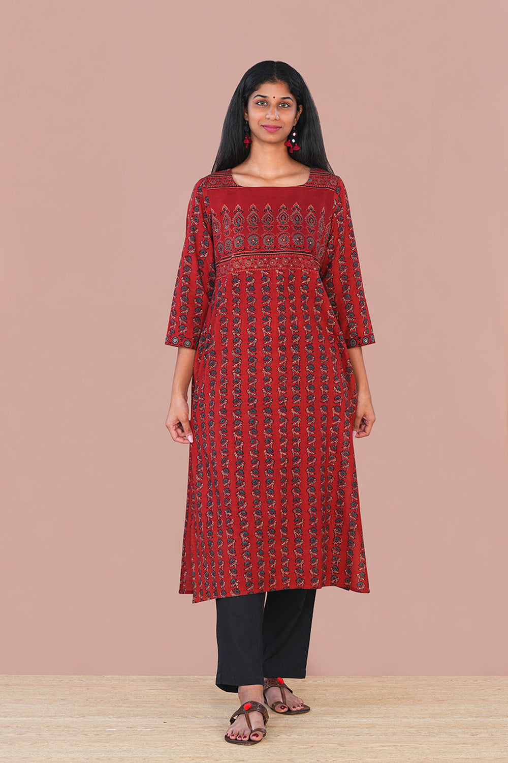 Image of Maroon Ajrak cotton Kurta