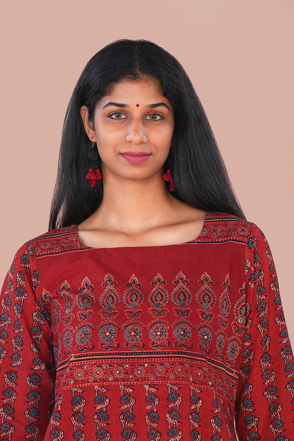 Image of Maroon Ajrak cotton Kurta