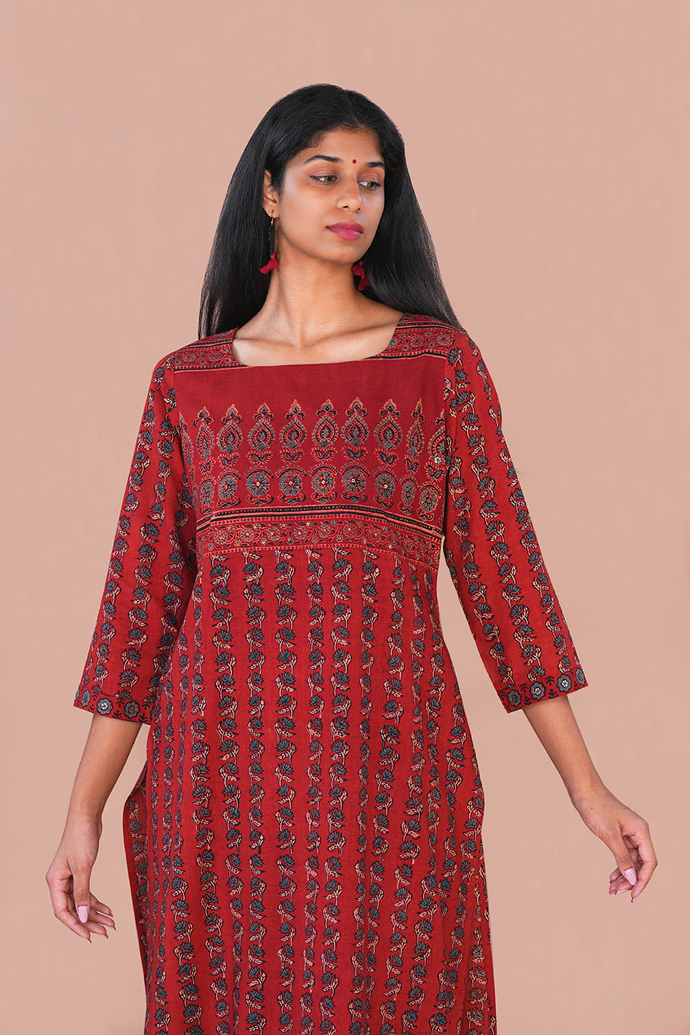 Image of Maroon Ajrak cotton Kurta