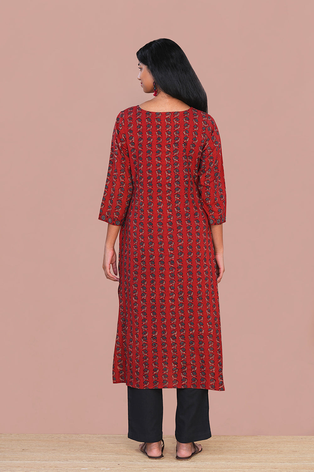 Image of Maroon Ajrak cotton Kurta