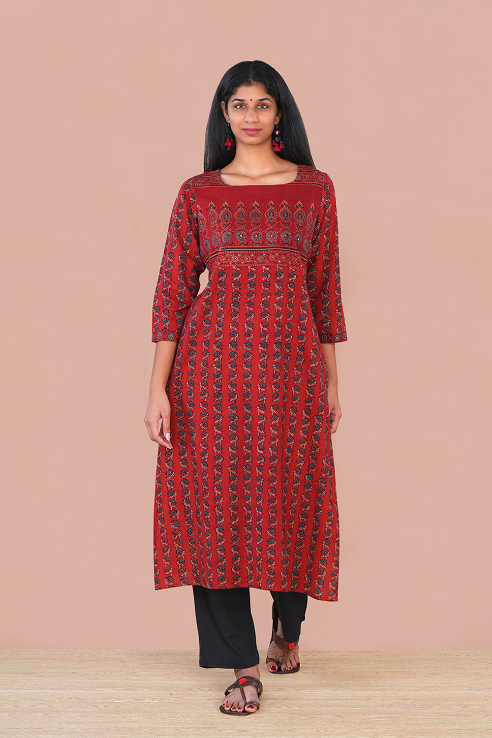 Image of Maroon Ajrak cotton Kurta