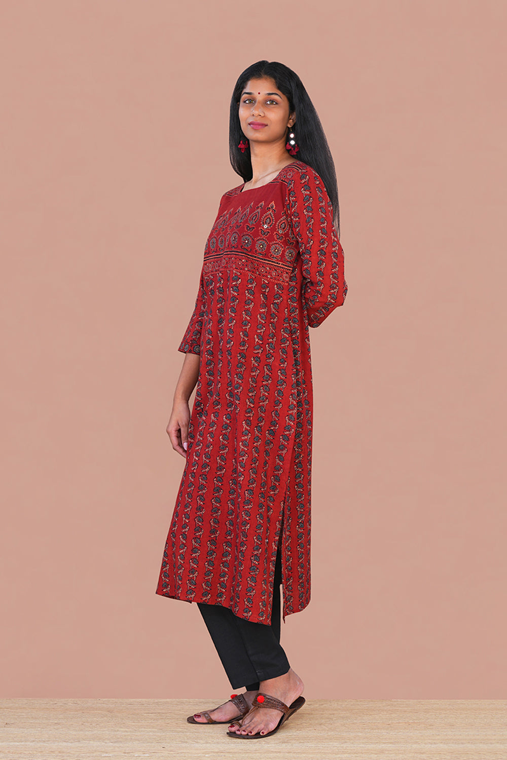 Image of Maroon Ajrak cotton Kurta