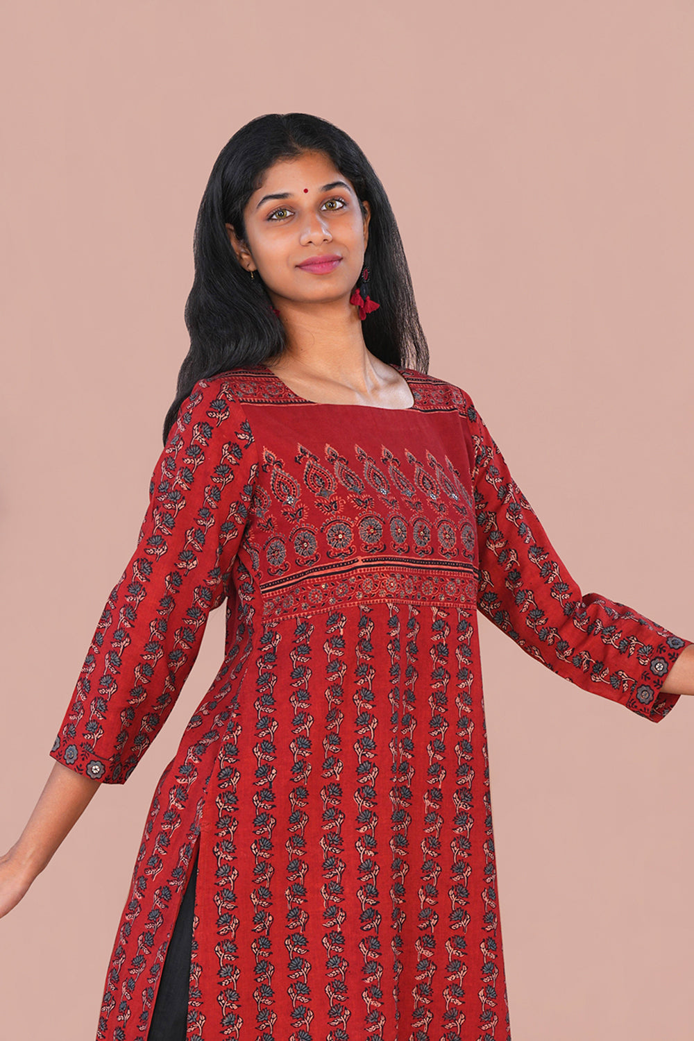 Image of Maroon Ajrak cotton Kurta