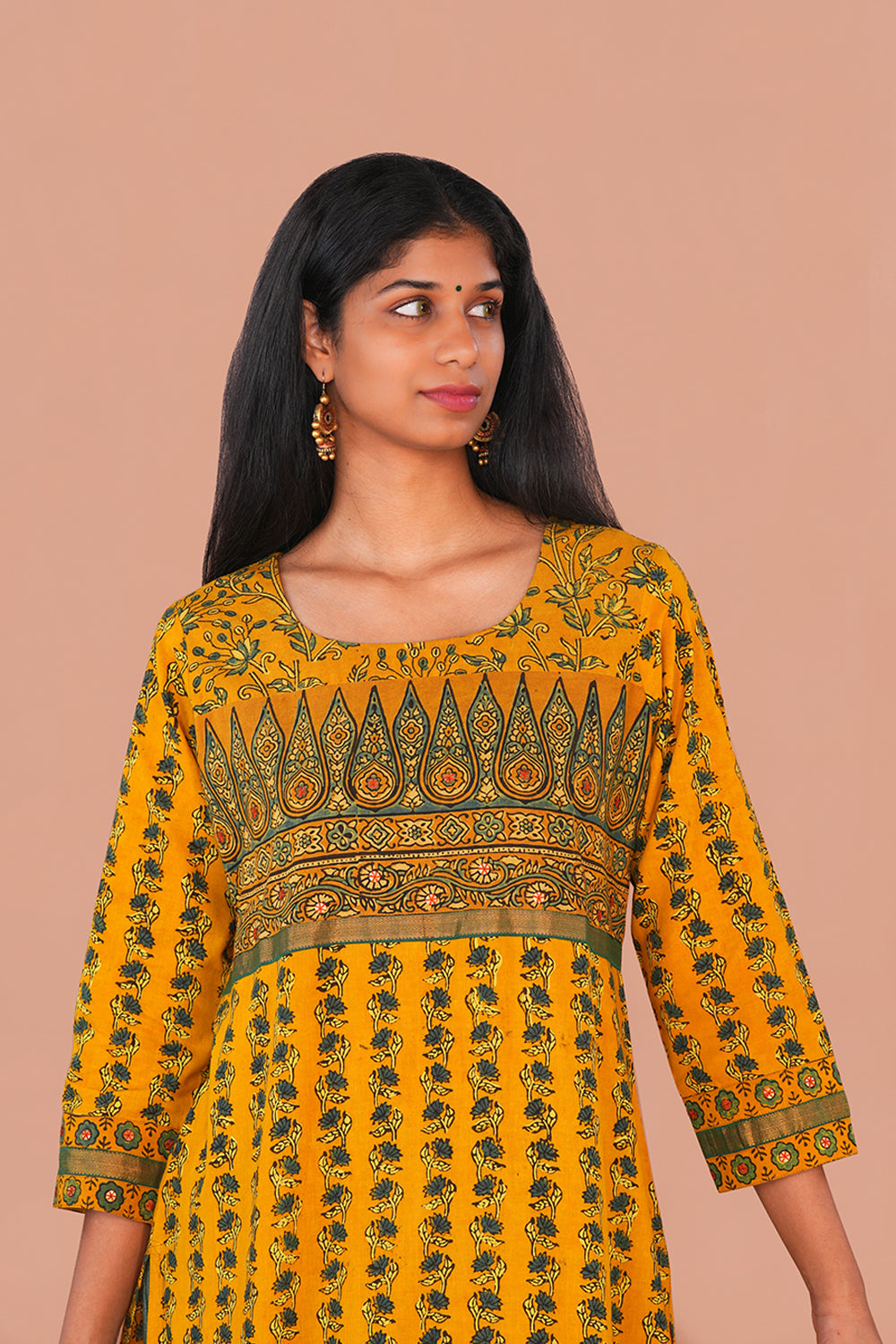 Image of Spicy Mustard cotton Ajrak Kurta