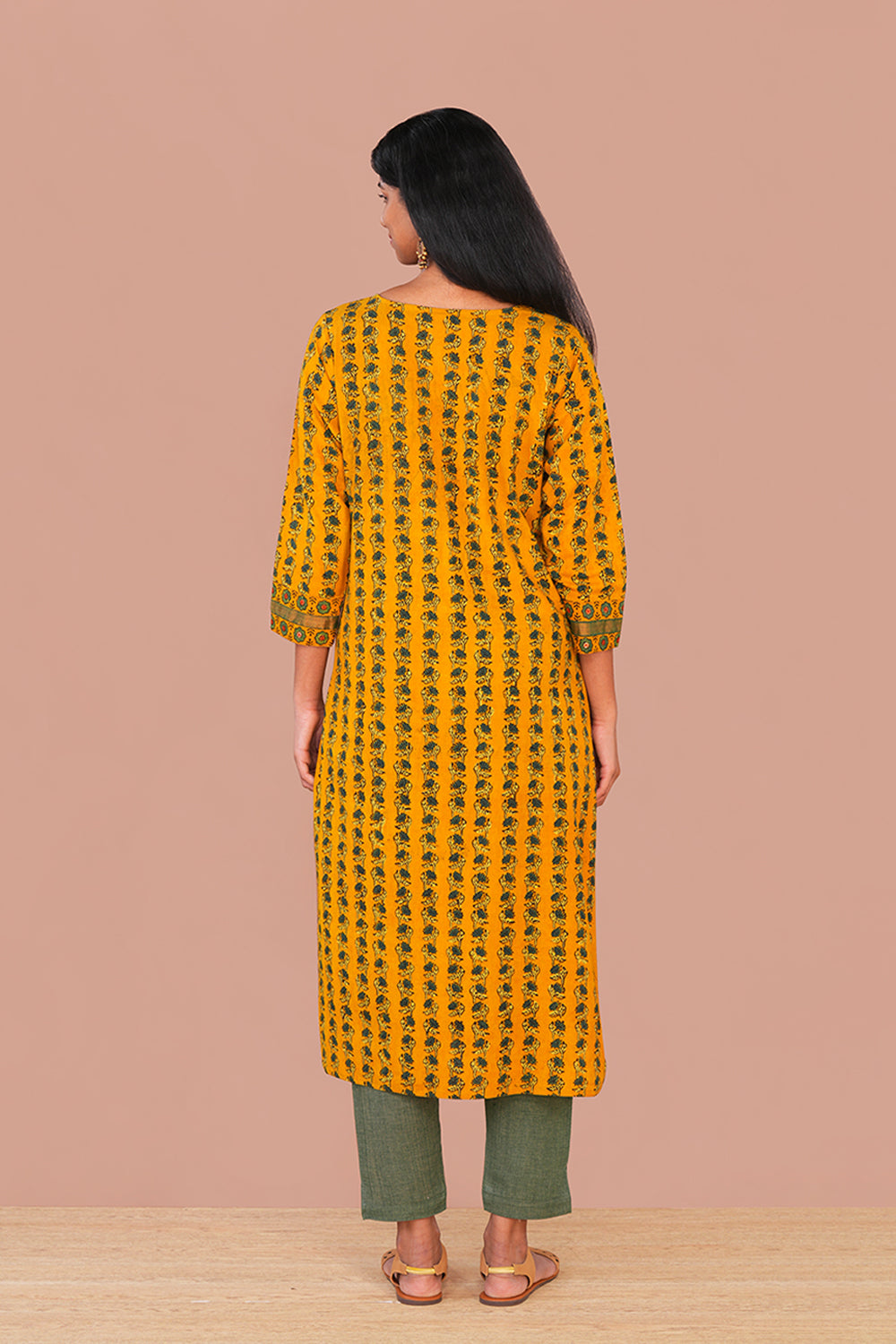 Image of Spicy Mustard cotton Ajrak Kurta