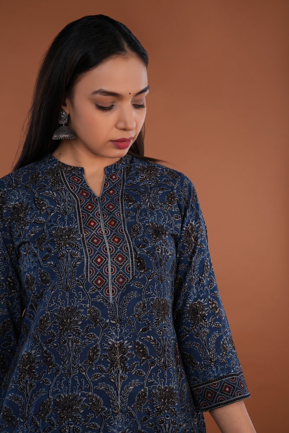 Image of Indigo Blue Ajrak handblock printed Kurta
