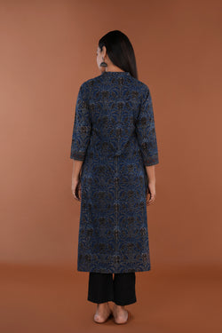 Image of Indigo Blue Ajrak handblock printed Kurta.