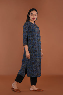 Image of Indigo Blue Ajrak handblock printed Kurta.