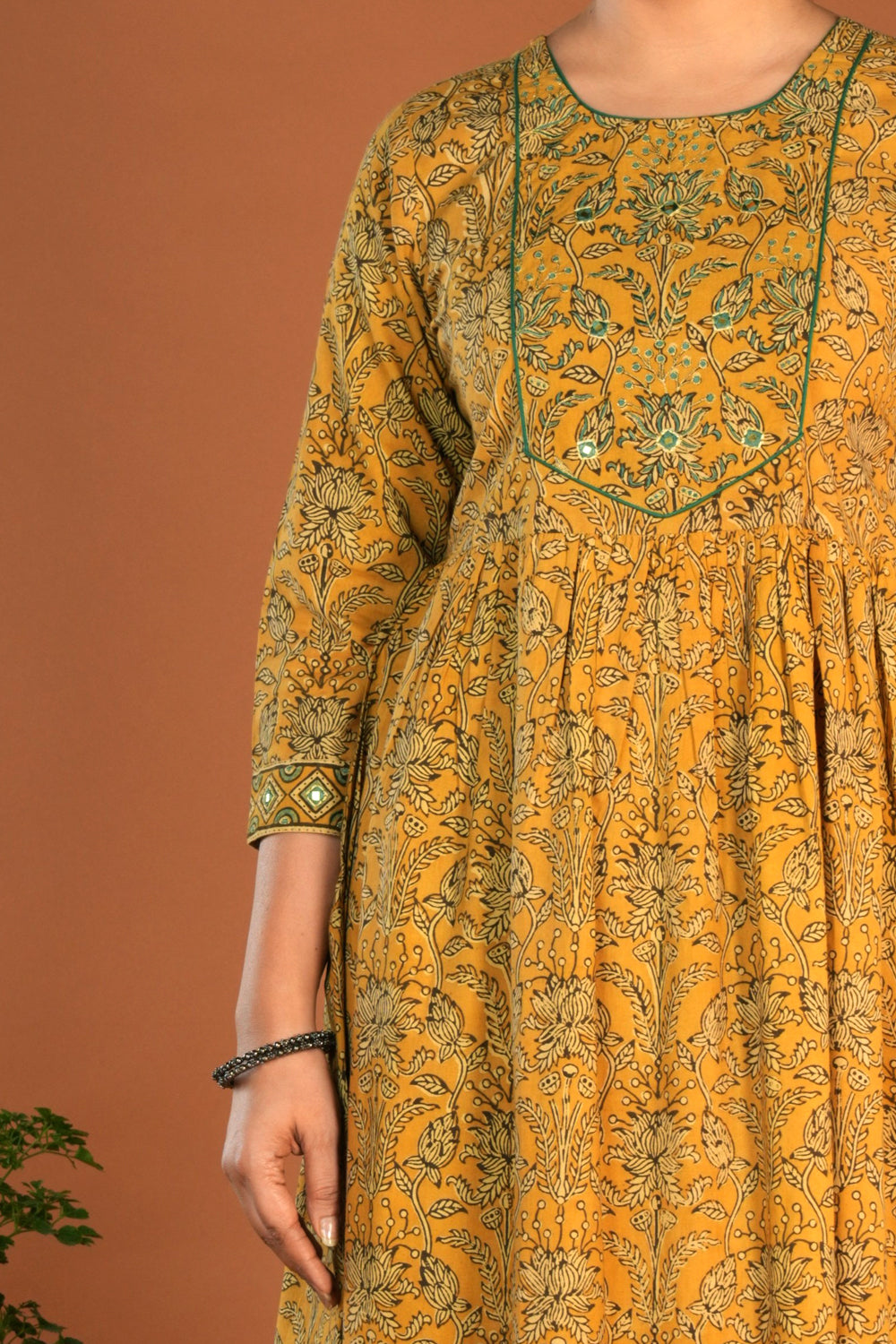 Image of Mustard yellow Ajrak Handblock printed kurta