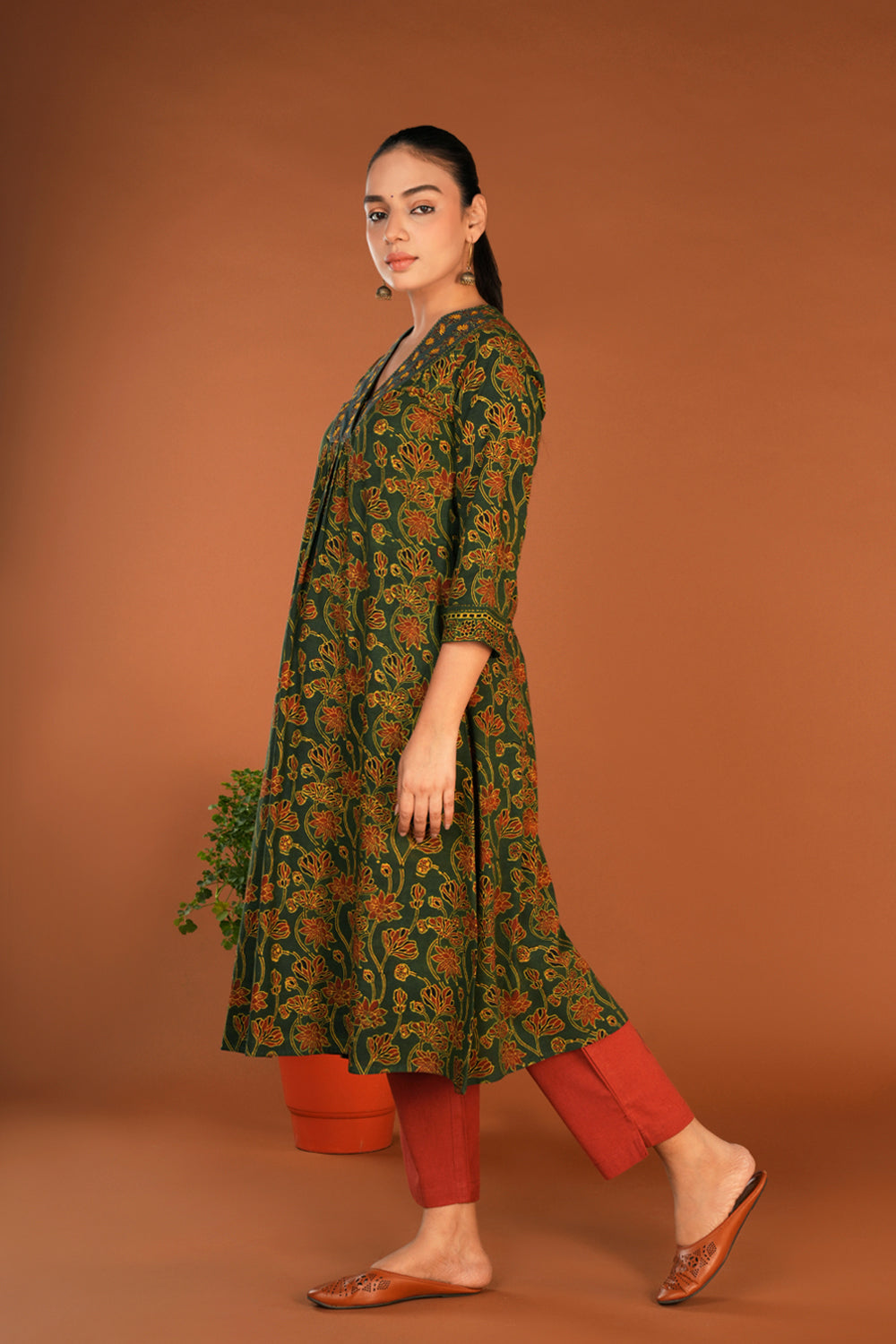 Image of Forest green Ajrak embroidered Kurti