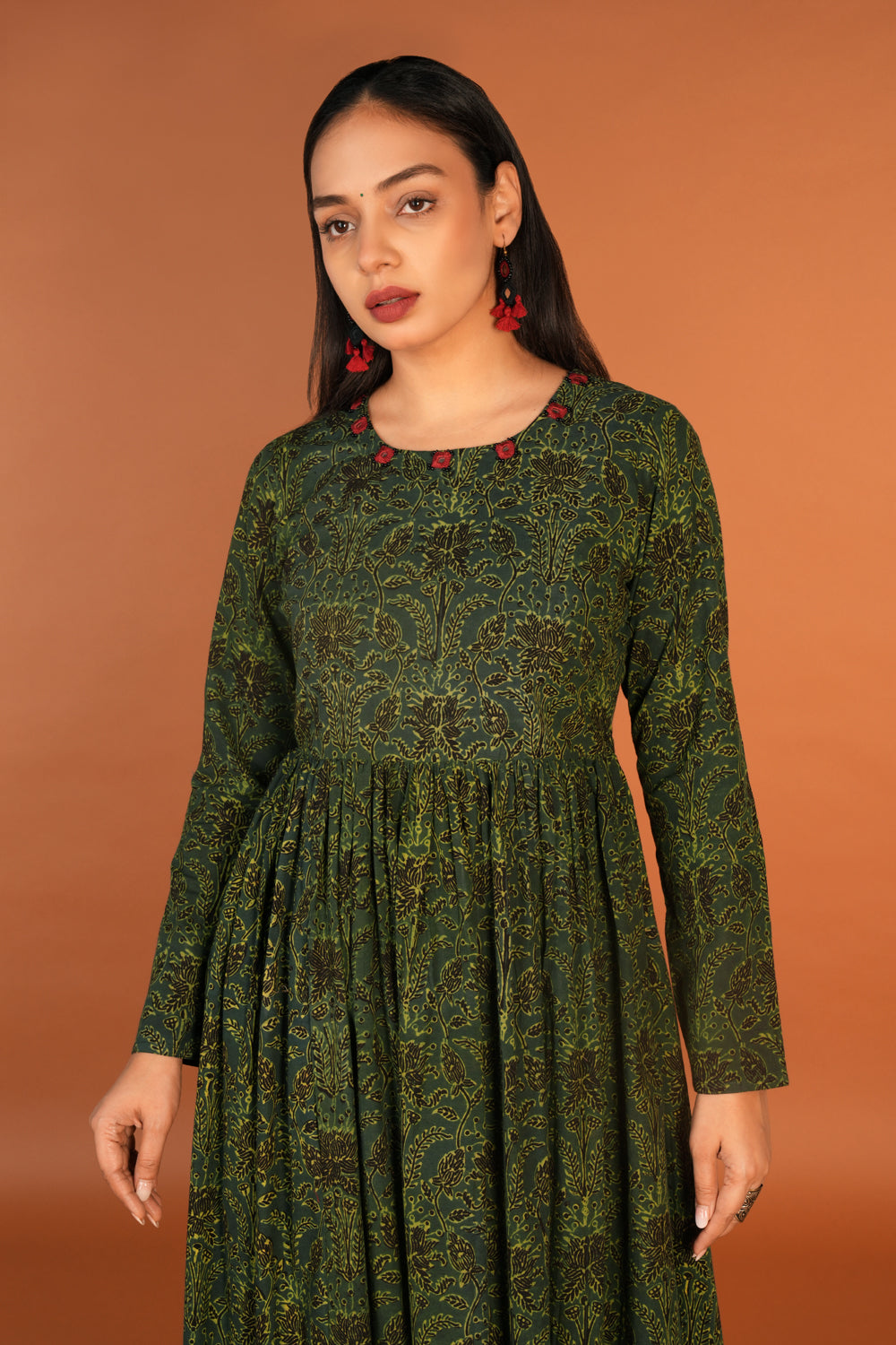 Image of Forest Green cotton Ajrak Dress