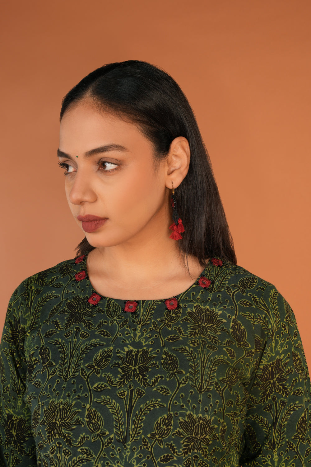 Image of Forest Green cotton Ajrak Dress