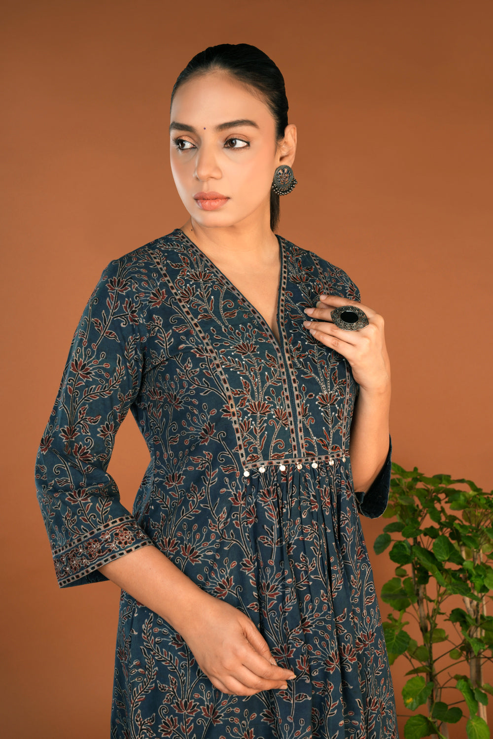Image of Indigo blue Ajrakh Hand block printed Kurti