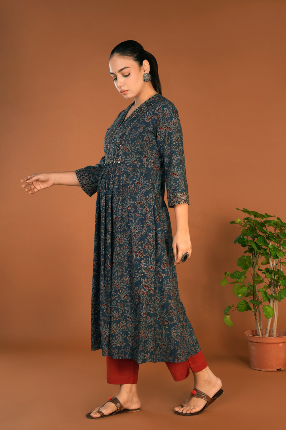 Image of Indigo blue Ajrakh Hand block printed Kurti