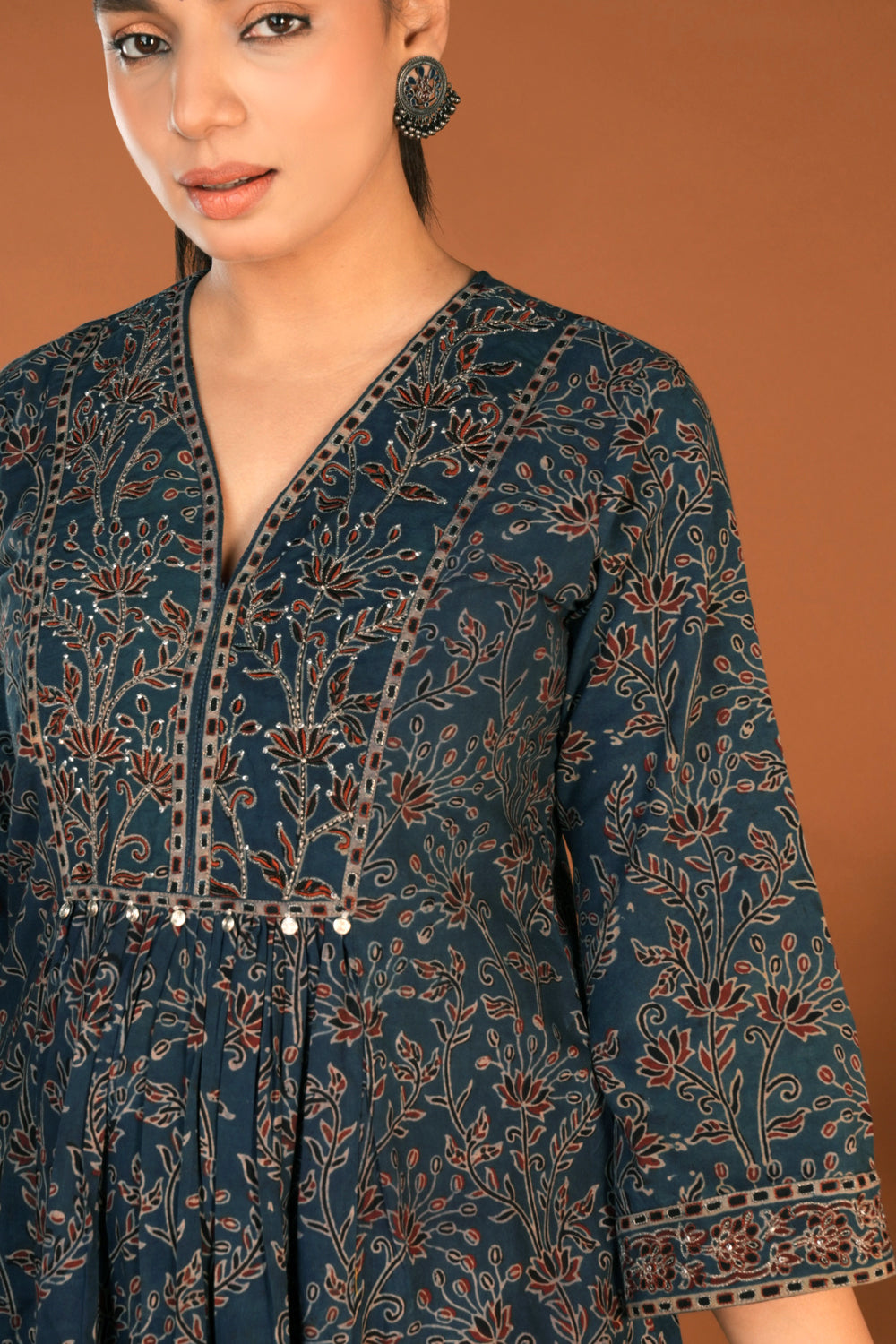Image of Indigo blue Ajrakh Hand block printed Kurti