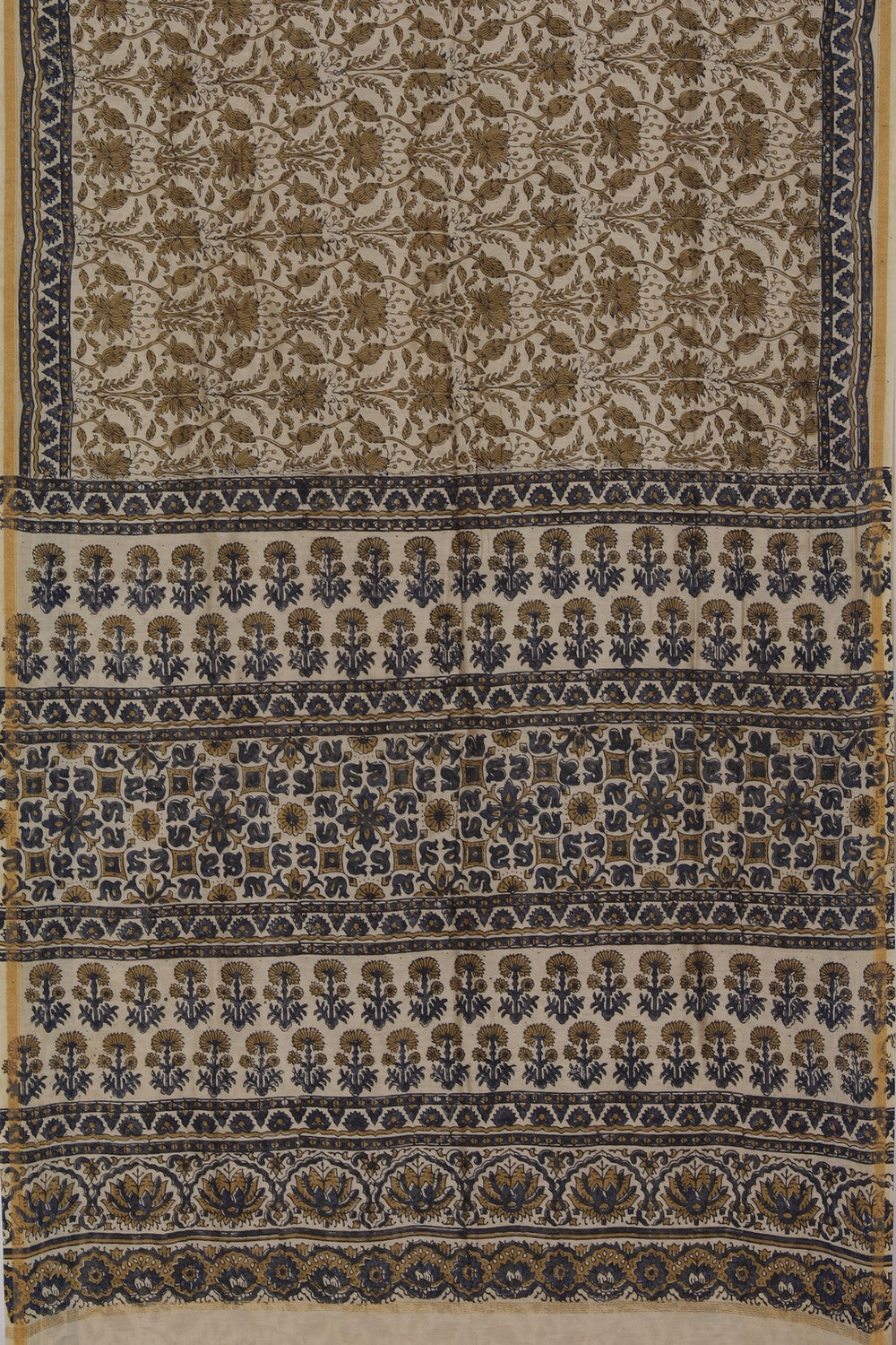 Image of Cream Ajrakh Chanderi Saree
